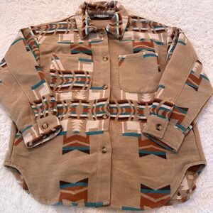 Blue B Collection Aztec Print Shacket Tan Brown Rust Turquoise Medium pockets